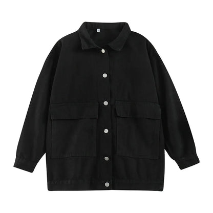 Black Loose Single Breasted Denim Jacket