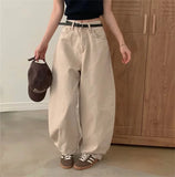 Women Retro High Waist Washed Loose Jeans