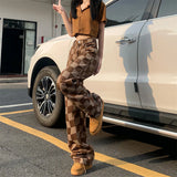 Brown Plaid High-waist Women's Pants