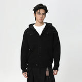 Frayed Design Thick Knit Hooded Knits Cardigan