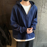 Loose Solid Color V-neck Hoodie
