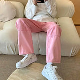 Wardrobe Staple Elegant Pink Baggy Cargo Jeans