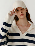 Women Navy Striped Loose Cashmere Sweater