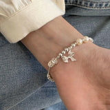 Geometric Asymmetric Silver Pearl Bracelet