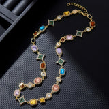 Colorful Zirconia Geometric Chain Necklace
