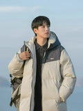 Patchwork Fashionable Hooded Fluffy Puffer Jacket