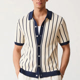 Stylish Striped Knit Polo Cardigan