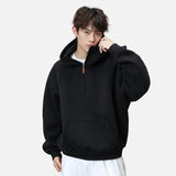 Heavyweight Ribbed Solid Color Half Zip Hoodie