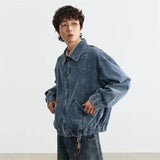American Style Zipper Turn Down Collar Denim Jacket