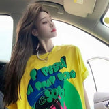Street Style Fit Yellow Cotton Short-Sleeved T-Shirt