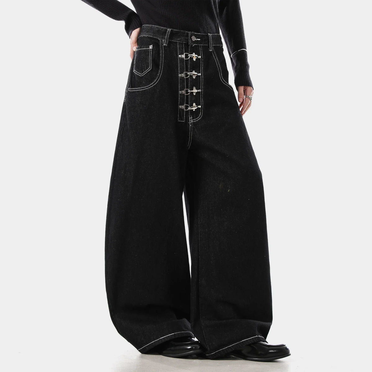 Y2K High Waist Buttoned Boot Cut Denim Jeans