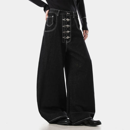 Y2K High Waist Buttoned Boot Cut Denim Jeans