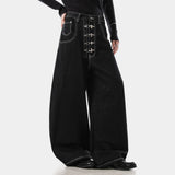 Y2K High Waist Buttoned Boot Cut Denim Jeans