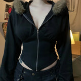 Dark Autumn Winter Faux Fur Hoodie