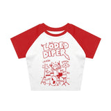 Y2K Drummer Gothic Letter Pattern Crop Top