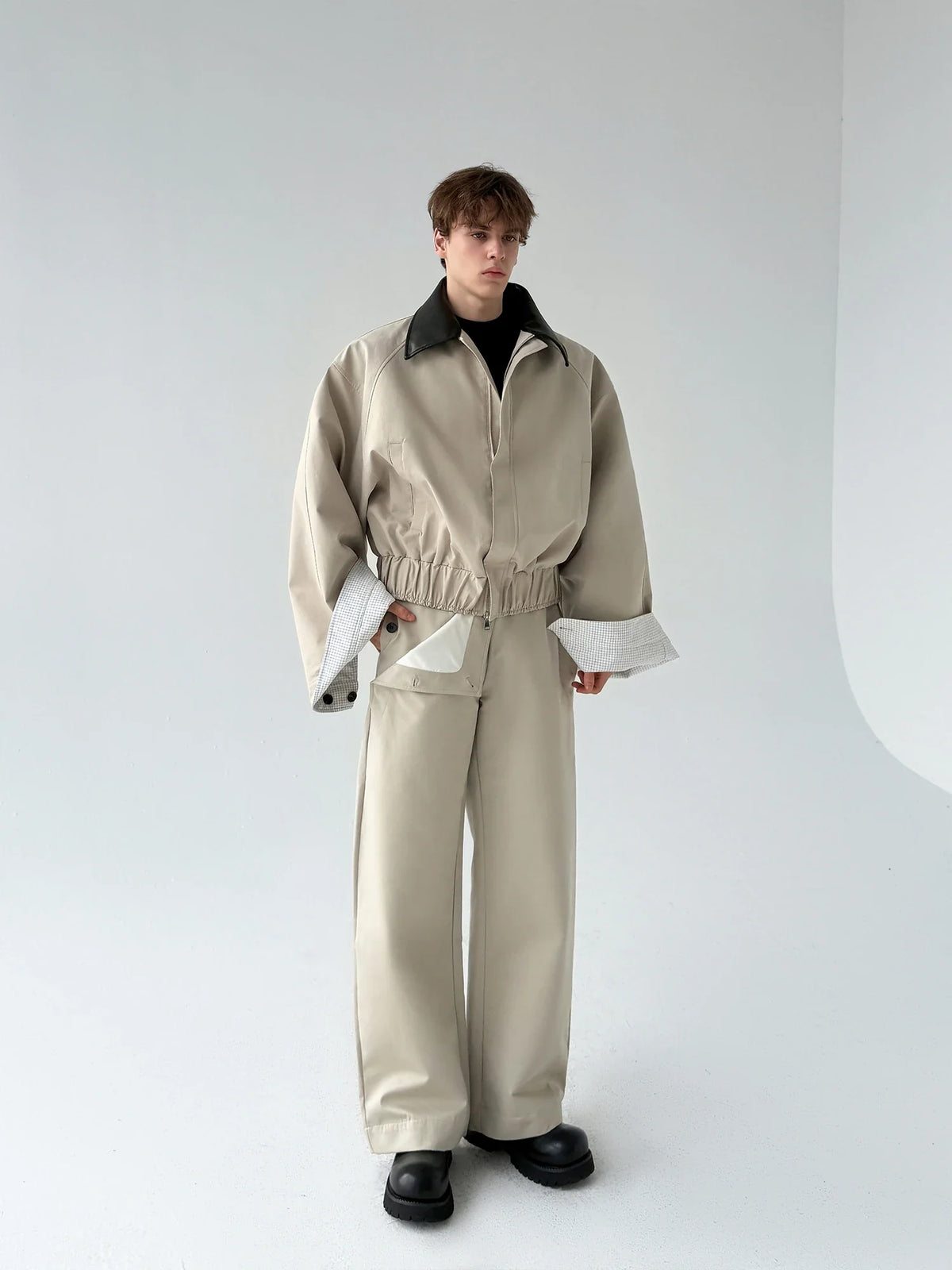Flattering Chic Pocket Splicing Collar Jacket