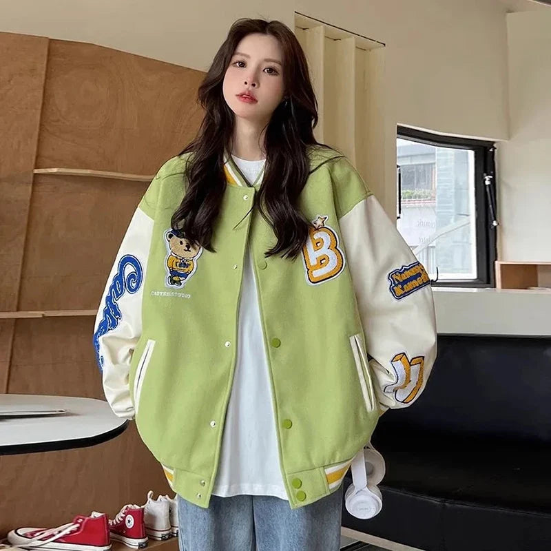 Women American Style Baseball Embroidered Jacket