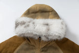 Thick Corduroy High Street Distressed Fur Hooded Jacket