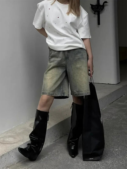 Dark Japanese Style Knee-Length Denim Short