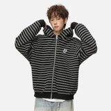 Y2K Embroidered Oversized Striped Hooded Sweatshirt