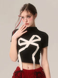 Women Retro Vintage Gothic Bow Print Crop T-Shirt