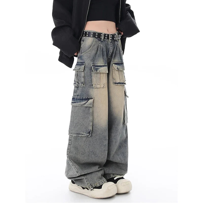 Women Cute Trendy High Waist Wide Leg Blue Jeans