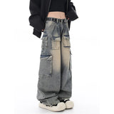 Women Cute Trendy High Waist Wide Leg Blue Jeans