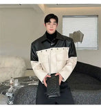 Patchwork Color Contrast Faux Leather Jacket