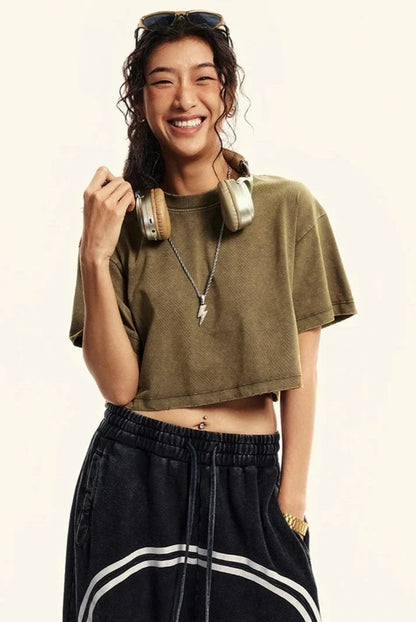 Women's Washed Stitching Crop Top