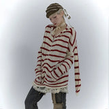 Grunge Vintage Rabbit Ears Striped Cardigan