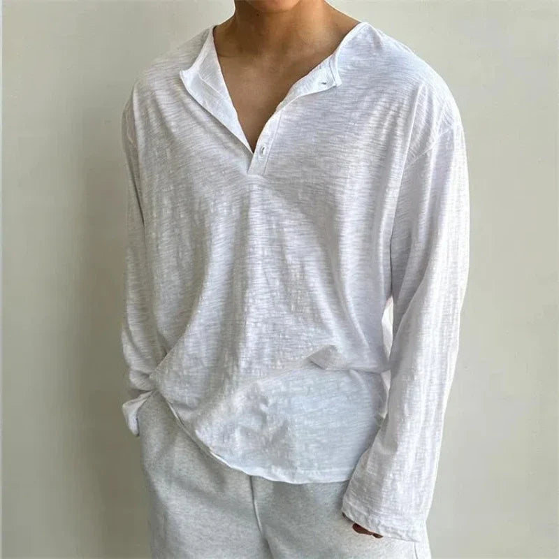 Irregular Texture Lightweight Spring Henley T-Shirt