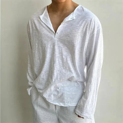 Irregular Texture Lightweight Spring Henley T-Shirt