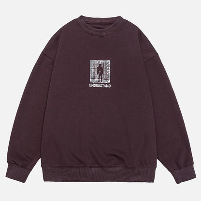 Versatile Loose Fit Round Neck Print Sweatshirt