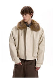 Luxury Faux Fur Lapel Leather Padded Jacket