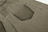 Vintage Pleated Spliced Distressed Wide Leg Jeans