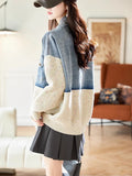 Oversized V-Neck Knitted Loose Denim Jacket