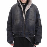 Winter Thickened Furry Hooded Denim Jacket