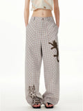 Comfort Plaid Cat Print Retro Sweatpants