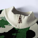 Streetwear Camouflage Zipper Knit Cardigan