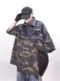 Vintage Camouflage Splicing Denim Shirt