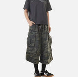 Camouflage Retro Denim Cropped Cargo Jorts