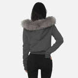 Cozy Patchwork Furry Zipper Hooded Sweatshirt