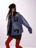 Trendy Streetwear Blue Distressed Denim Jacket