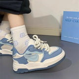 Model wearing the blue Chunky Patterned Sneakers