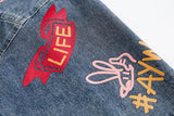 Butterfly Flowers Print Denim Jacket