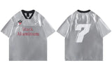 Embroidered Vintage V-Neck Racing Polyester T-Shirt