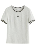 Embroidered Shell Contrast Color Puppy T-Shirt