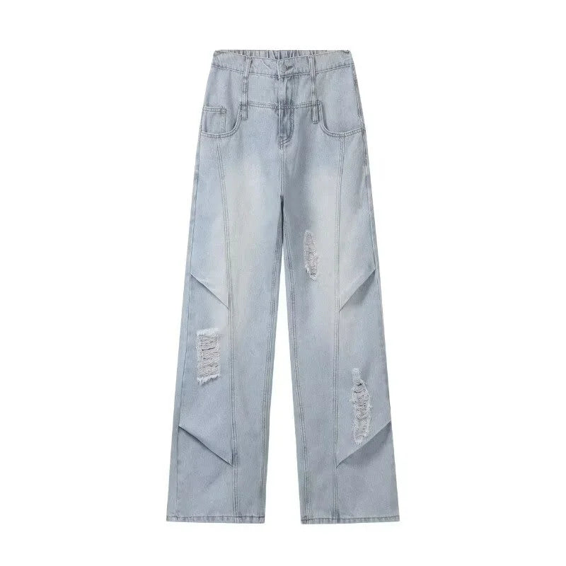 Men's Vintage Ripped Straight Leg Denim Jeans