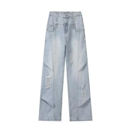 Men's Vintage Ripped Straight Leg Denim Jeans