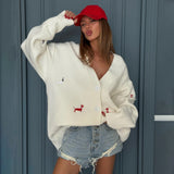 Soft Lazy Dachshund Embroidered Knitted Cardigan